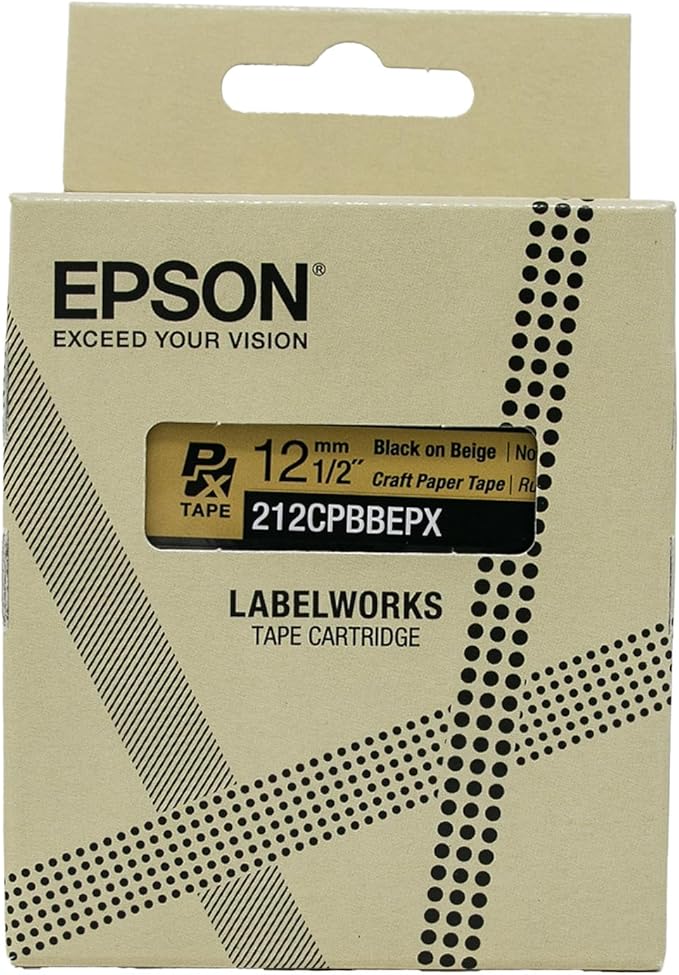 Epson LABELWORKS 212CPBBEPX Genuine Craft Paper Tape Cartridge - Black on Beige Craft Paper Label Maker Tape - 1/2" (12MM) Wide, 16.5'