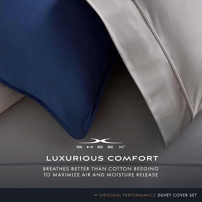 SHEEX Original Performance Cooling Duvet Cover Set, Lightweight Full/Queen Duvet Cover with 2 Standard Pillow Shams, Ecru