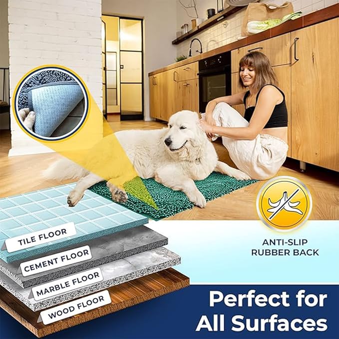 Muddy Mat Chenille Bathroom Rugs Quick Dry Microfiber Mats Non Slip Washable, Extra Thick, Soft and Highly Absorbent Bath Mats for Bathroom, Kitchen, and Shower Floor - Seafoam Green Medium 30"X19"