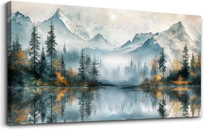 MHARTK66 Large Wall Art For Bedroom Canvas Wall Decor For Living Room Modern Office Decorations Lake View Wall Paintings Forest Trees Landscape Pictures Canvas Artworks Ready To Hang Home Decor