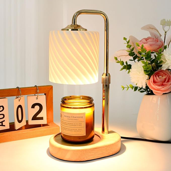 Candle Warmer Lamp with Timer Dimmable, New Adjustable Height Frosted Glass Texture Wax Melt Warmer Lamps for Scented Jar Candles, Gifts for Women Mom, Home Decor Table Lights