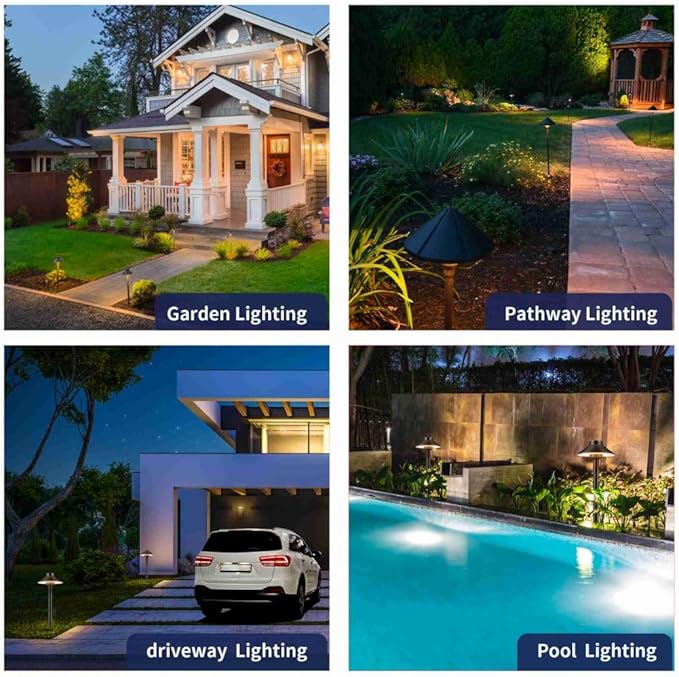 Brass Low Voltage Black Path Lighting Kit (6 Pack Path Lights) with 100 Feet Cable and 30Pack Wire Connectors for Outdoor Pathway House Garden Patio Without Transformer