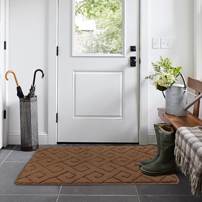 Walensee Indoor Doormat, Front Door Mat for Entrance (20"x32" Brown) Machine Washable Entryway Rug, Non Slip Trapper Door Rugs Absorbent Dirt Low Profile Shoes Scraper Inside Floor Mats
