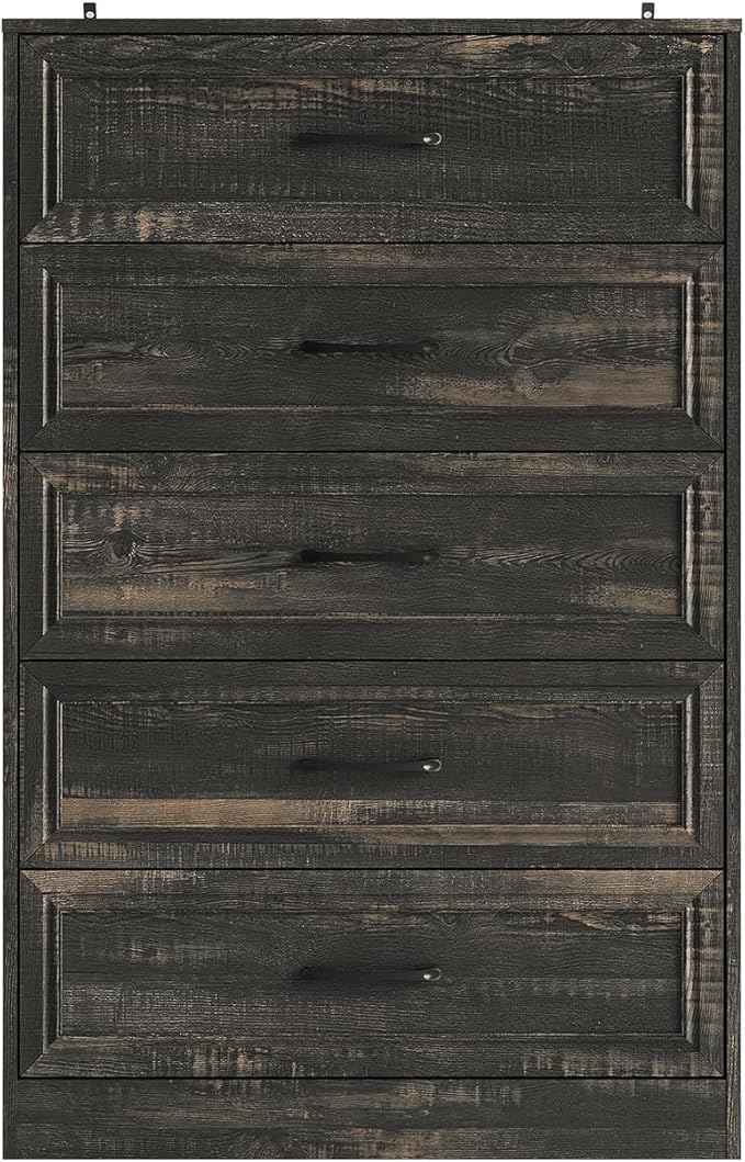 Fameill Dresser for Bedroom, 5 Drawer Tall Dresser Organizer, TV Stand for Livingroom, Chest of Drawers with Metal Handles, Dark Brown
