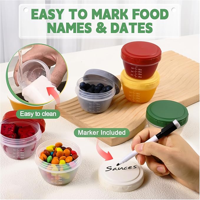 6pcs 4 oz Small Plastic Containers with Lids, Reusable 1/2 Cup Small Food Storage Containers, Leakproof, Microwave Dishwasher Freezer Safe