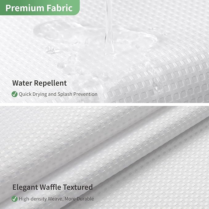 Stall No Hook Shower Curtain with Snap-in Fabric Liner Set,Waffle Weave Shower Curtains for Bathroom,Hotel Luxury Decor Bathroom Curtain Set,Waterproof & Washable,White,54Wx80H