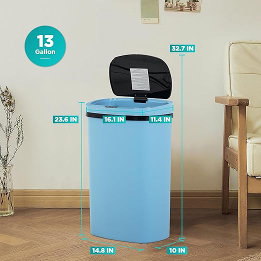 Kitchen Trash Can with Lid, 13 Gallon Automatic Garbage Can for Bathroom Bedroom Home Office 50 Liter Touch Free High-Capacity Brushed Waste Bin