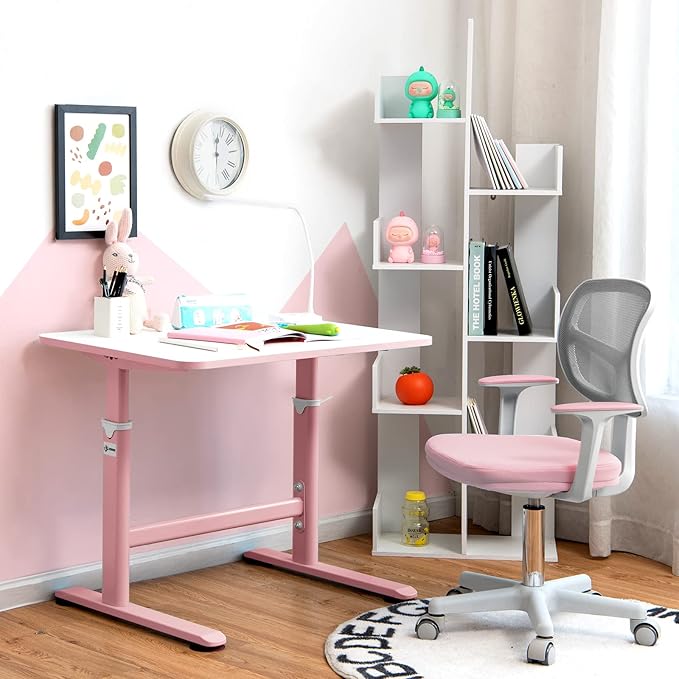 HONEY JOY Kids Desk Chair, Height Adjustable Children Study Chair, Swivel Mesh Task Student Chair, Universal Casters, Child Computer Desk Chair for Boys Girls Age 3-10 (Pink)