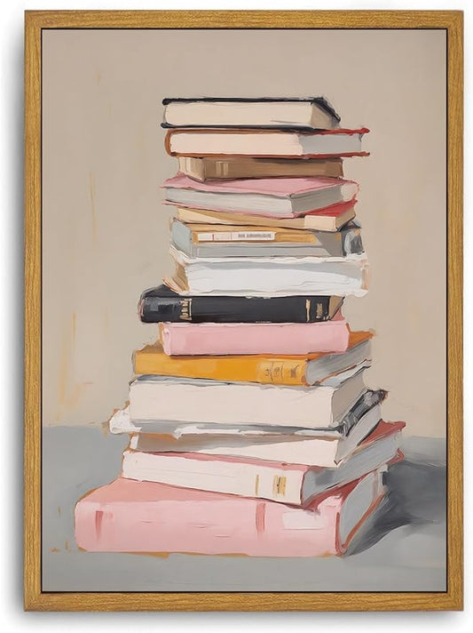 Djmwtb Book Framed Wall Art Books Canvas Wall Art Prints Minimalist Library Painting Bookish Pictures Artwork for Classroom Reading Room Office Kids Bedroom 12x16in