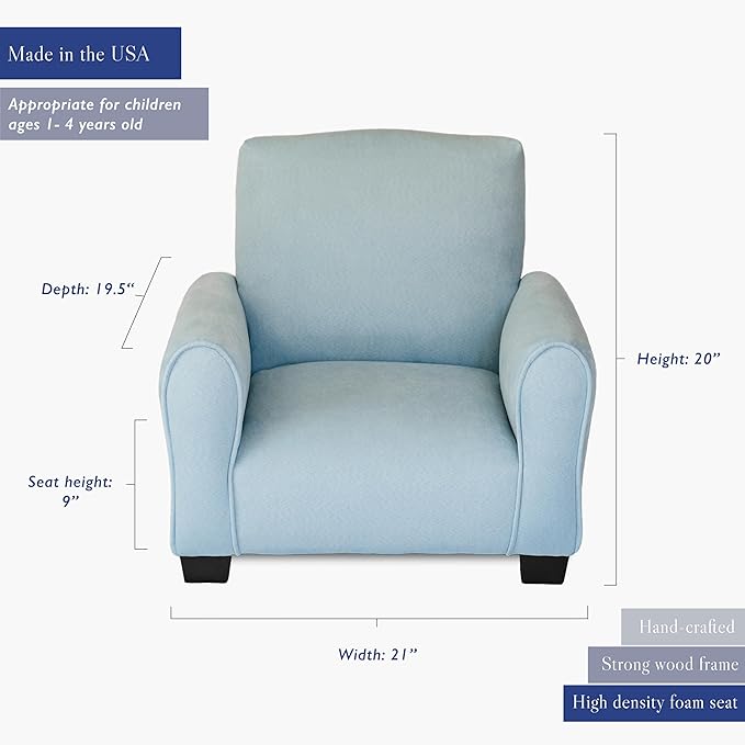 Kid Rocking Chair for Toddlers, Child Chair for Little Kids, Upholstered Toddler Armchair for Children, Comfy and Cute Little Kid Chairs (Legs, Light Blue)