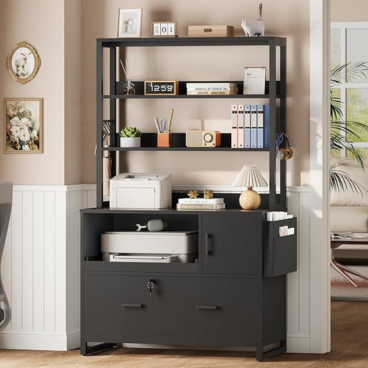 SEDETA File Cabinet with Lock, Filing Cabinet Fits Legal/Letter/A4 Size, File Cabinets for Home Office with Adjustable Storage Shelf and Hook, Black