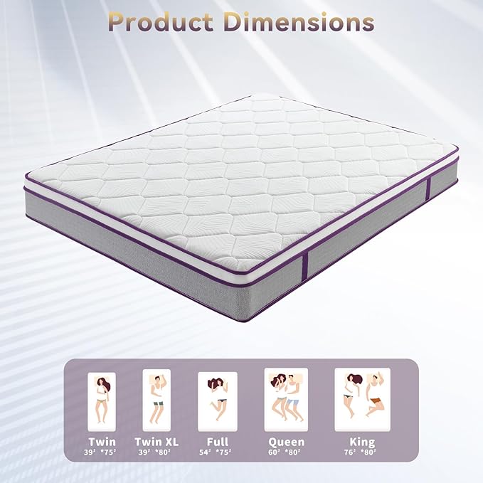 Twin Size Mattress, 10 Inch Hybrid Mattress with Pocket Spring,Cool Gel Memory Foam Mattresses in a Box,Medium Firm Twin Mattress for Pressure Relief,Fiberglass Free,CertiPUR-US Certified