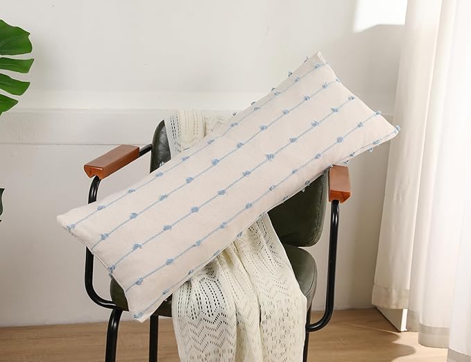 Long Lumbar Throw Pillow Cover 16x36,Stripe Pattern Cotton Blue Boho Extra Long Decorative Pillow Cover Pillow Case Cushion Cover for Bed Sofa Couch Farmhouse,Skinny Modern Accent