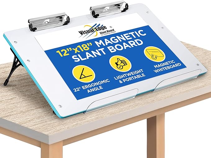 Slant Board for Writing - Adjustable Magnetic Whiteboard & 22° Angle Ergonomic Desk for Reading, Writing, & Drawing for Students, Teachers – Ideal for Posture, Study, & Orientation – Blue