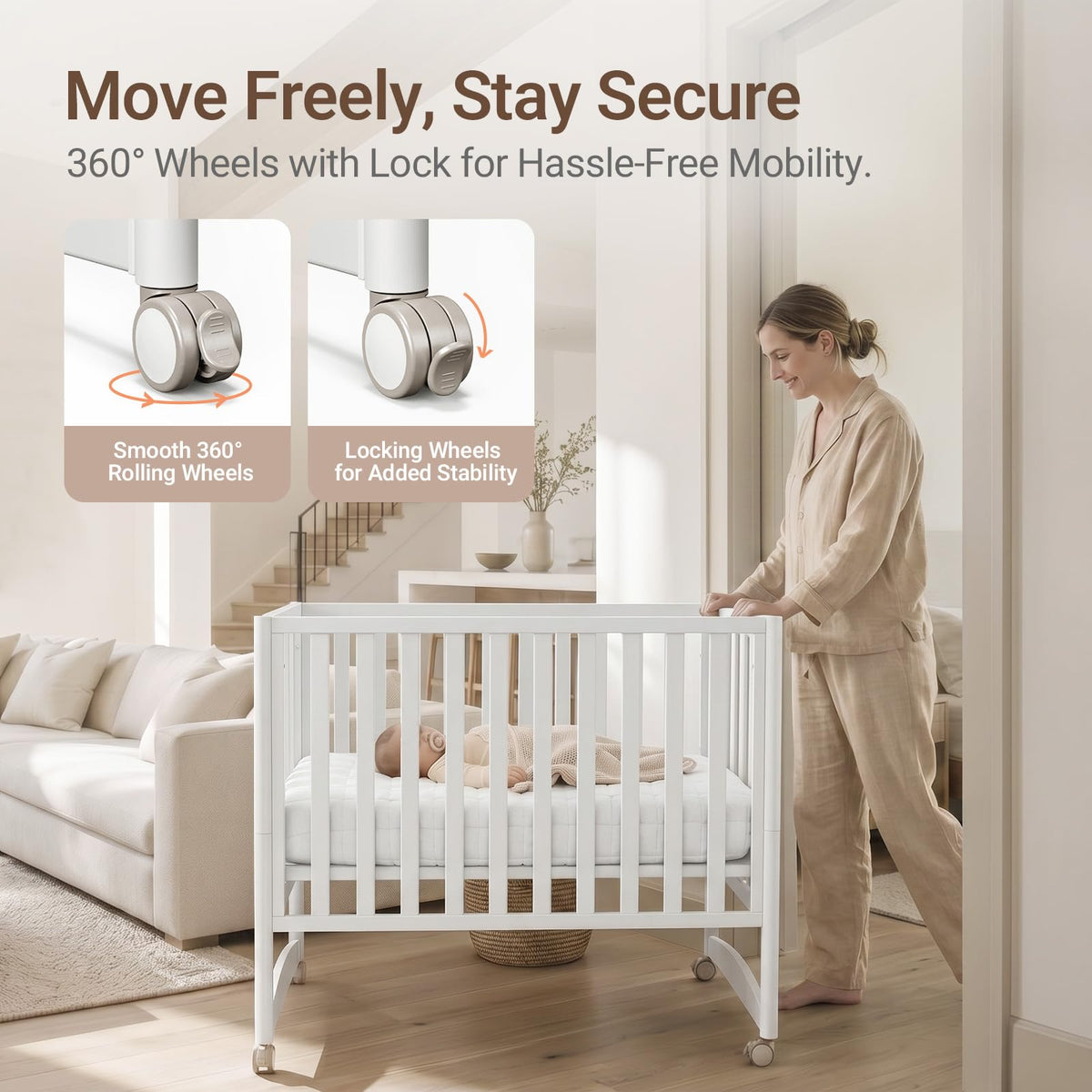 MAMAZING EvoNook 7-in-1 Convertible Baby Mini Crib with Wheels