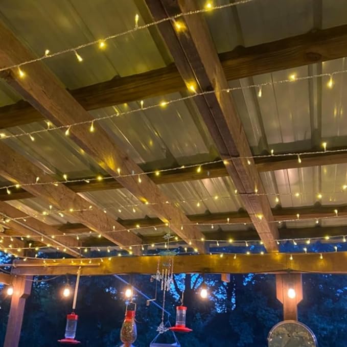 QITONG 165ft 500 LED Warm White String Lights Outdoor Waterproof, Clear Wire Christmas Light Plug-in, 8 Modes Christmas Tree Light Indoor