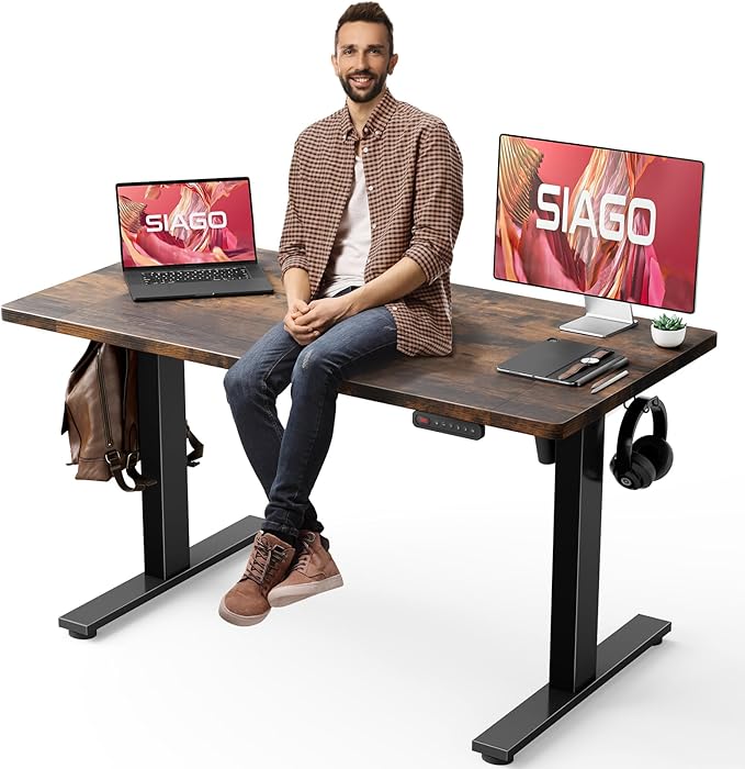 SIAGO Electric Standing Desk Adjustable - 48 x 24 Inch Sit Stand up Desk with Cable Management - 3 Memory Preset Adjustable Height Table