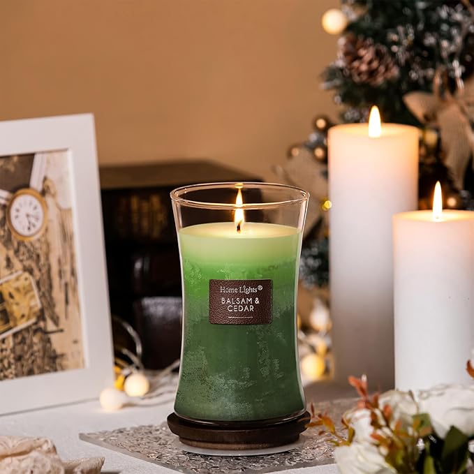 HomeLights 3-Layer Candles for Home Scented, 21.52 OZ Natural Soy Wax Scented Candles Burns Up to 100 Hours, Large Jar,Balsam & Cedar