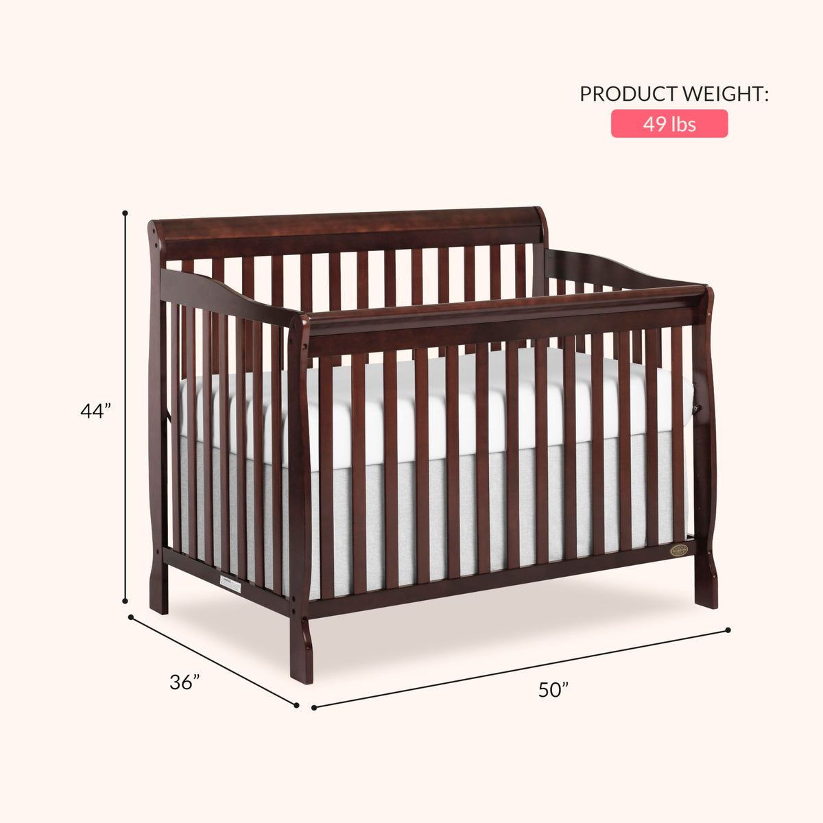 Dream On Me Ashton 4-in-1 Convertible Crib in Espresso, Greenguard Gold, JPMA Certified, Non-Toxic Finishes, Features 4 Mattress Height Settings, Made of Solid Pinewood