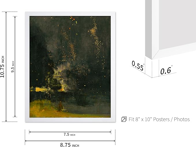 Poster Master Vintage Nocturne in Black and Gold Painting Poster - Retro The Falling Rocket Print - Abstract Art - Moody Art - Landscape Art - Office or Living Room Decor, 8x10 White Framed