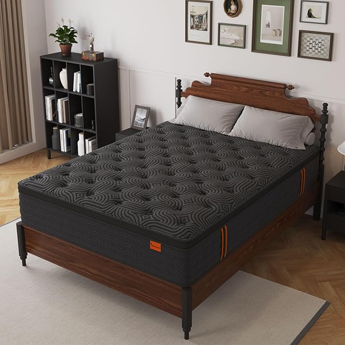 Full Size Mattress, 12 Inch Hybrid Mattresses with Durable Support, Motion Isolation & Individually Poctet, 100 Night Trial, Dark Grey