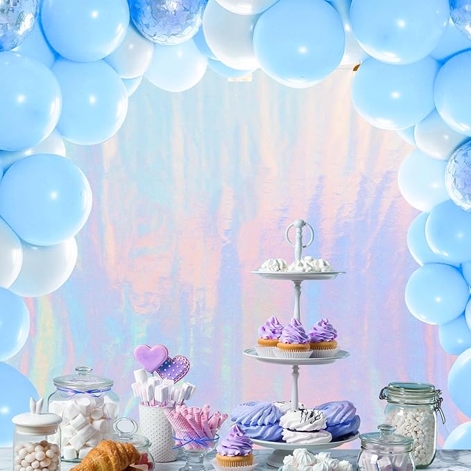Preboun 82 ft x 54 Inch Iridescent Tablecloth Roll Disposable Plastic Laser Table Cover Holographic Wallpaper Backdrop for Mermaid Birthday Disco Wedding Bachelorette Party Decoration Supplies