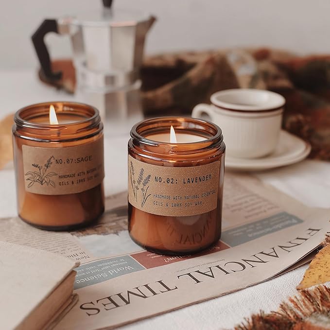 Aromatherapy Candles for Home Scented, Candle Gift Set for Stress Relief | Meditation | Yoga | SPA | Relaxing, Amber Jar Candles for Women, Birthday, Valentine, Mother's Day, 7.1 oz - Pack of 4