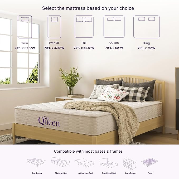 NapQueen 8 Inch Innerspring Full Size Medium Firm Memory Foam Mattress, Bed in a Box White