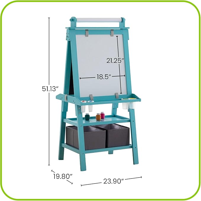Little Partners Learn 'N Play 2-Sided Art Easel for Painting, Magnetic Dry Erase & Chalkboard, Kids Art Supplies, Toddler Arts & Crafts (Turquoise)