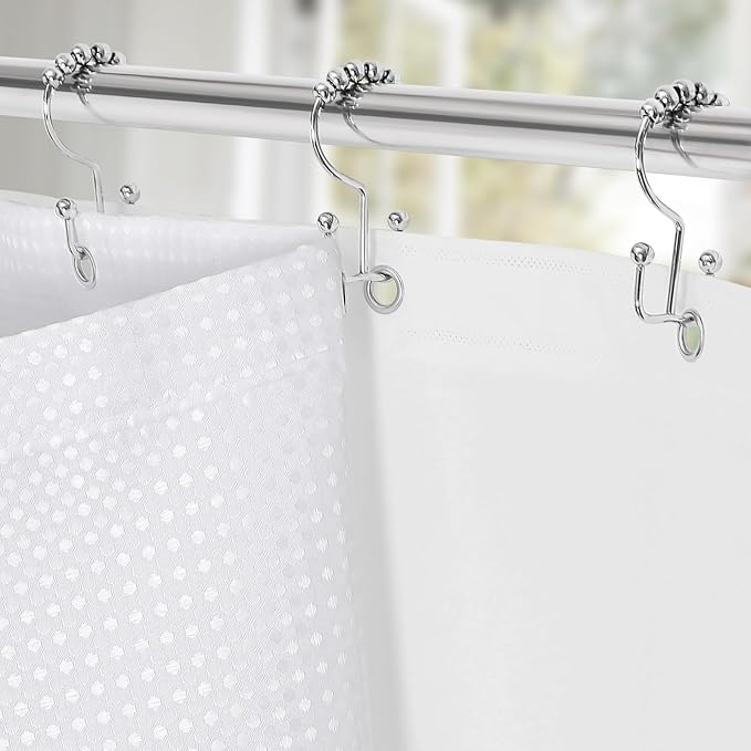 3 in 1 Shower Curtain Set, White Waffle Shower Curtain and PEVA Liner Set with 12 Double Sided Stainless Steel Shower Curtain Hooks, Waterproof Fabric Shower Curtains for Bathroom, 72 x 72