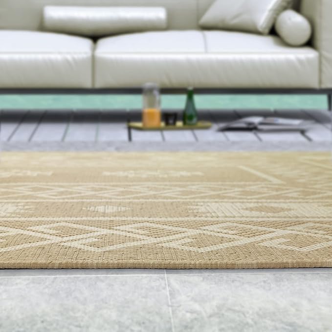 Antep Rugs Patio 6x9 Outdoor/Indoor Southwest Aztec Native Area Rug (Beige, 6'7" x 9')