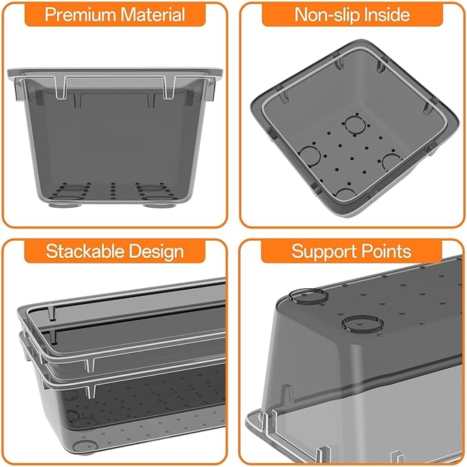 WOWBOX 24 PCS Clear Plastic Drawer Organizer Set, 4 Sizes Desk Drawer Organization and Storage Containers for Makeup, Cosmetics, Jewelry and Gadgets in Kitchen, Bathroom, Bedroom, Office, Clear Black