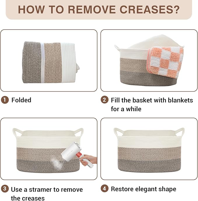 Large Laundry Hamper Blanket Basket，21.6''×14.9''×19.6'' Cotton Rope Woven Laundry Basket for Organizing, Rectangle Toy Basket for Living Room, Bedroom