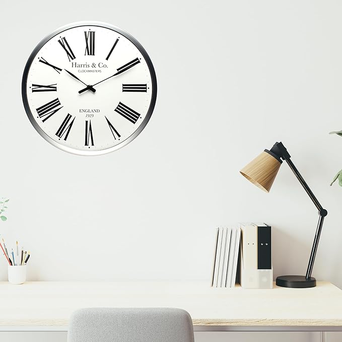 HARRIS & CO. CLOCKMASTERS ( 13 Inch Premium Luxury Wall Clock Roman Design - (Metal Frame & Curved Glass)(Silent Sweep Noiseless Technology) Model Name - Abbey Road