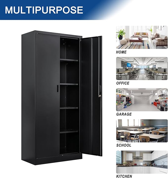 Storage Cabinet, 72 Inch Tall Metal Storage Cabinet with Doors and Shelves,Heavy Duty Metal Cabinet, Pantry Cabinets for Kitchen Storage, Garage Cabinet for Living, Dining Room.