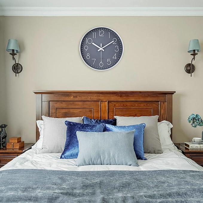 jomparis Wall Clock 12 Inch Non-Ticking Silent Battery Operated Round Wall Clock Modern Elegant Simple Style Decor Clock for Home/Office/School/Kitchen/Bedroom/Living Room