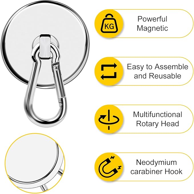 DIYMAG Magnetic Hooks, 200LBS Strong Heavy Duty Neodymium Magnet Hooks, Strong Magnetic Hooks for Hanging at Home, Office Locker, Workplace, Refrigerator, Cruise Ship or Travel, 4 Pack