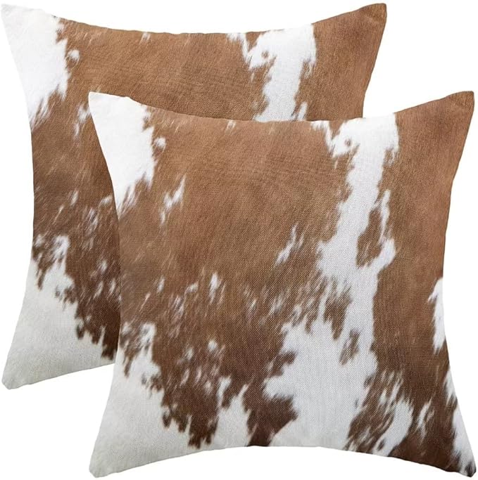 BETGINY Cow Print Pillow Covers 20X20 Inch Pack of 2, Western Brown Cowhide Throw Pillow Covers Square Farmhouse Animal Cow Print Cushion Cases for Bedroom Living Room Home Sofa Patio Outdoor