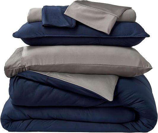 SHEEX Original Performance Cooling Duvet Cover Set, Lightweight Full/Queen Duvet Cover with 2 Standard Pillow Shams, Navy/Graphite