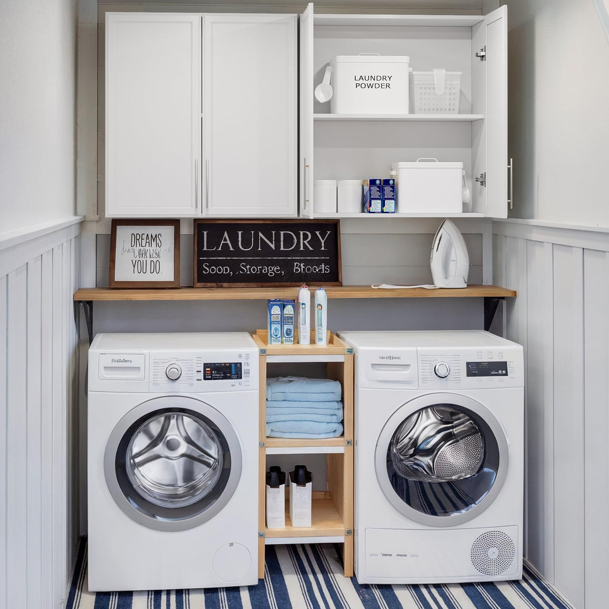 FIMELLO 60" Laundry Room Wall Cabinets with Adjustable Shelf, Large Wall Storage Cabinet, White Wall Cabinet with Doors, Upper Kitchen Cabinet, Cabinets for Laundry, Bathroom, Kitchen -White