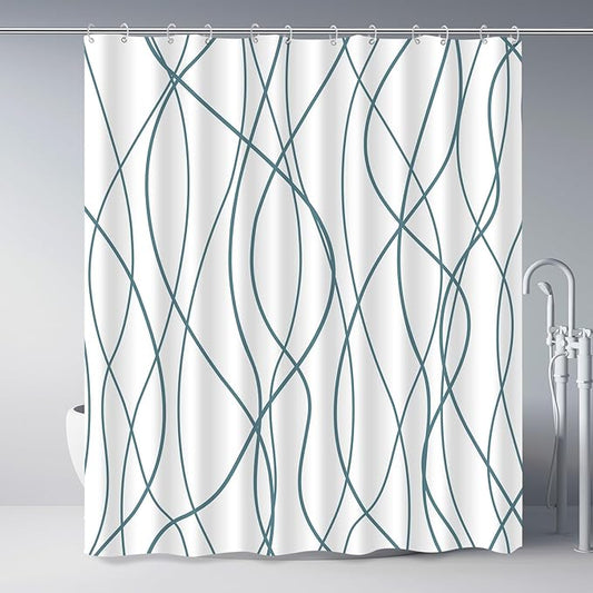 Punkray Lake Blue Shower Curtain for Bathroom with Hooks, Extra Long Shower Curtain Set Stripe Shower Curtains, Weighted Hem Water Repellent Washable, 72 x 72