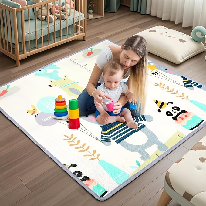 Foldable Baby Play Mat,47" x 47" Baby Playmat for Playpen,0.4 inch Thick Waterproof Anti-Slip Reversible Play Mat for Infant Crawling Baby for 50x50 Playpen