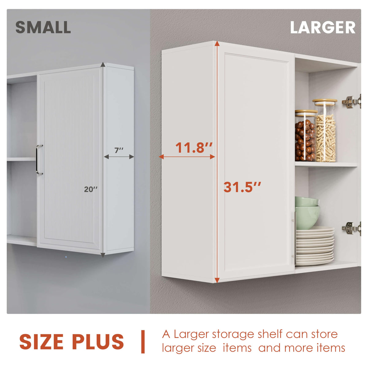 FIMELLO 60" Laundry Room Wall Cabinets with Adjustable Shelf, Large Wall Storage Cabinet, White Wall Cabinet with Doors, Upper Kitchen Cabinet, Cabinets for Laundry, Bathroom, Kitchen -White
