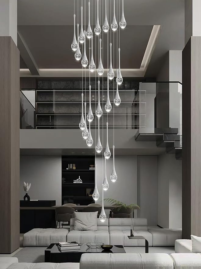 138" Large Crystal Chandelier for High Ceiling Modern K9 Crystal Raindrop Chandeliers Lighting Round Ceiling Light Entryway Staircase Foyer Villa LED Dimmable 2700-6000K