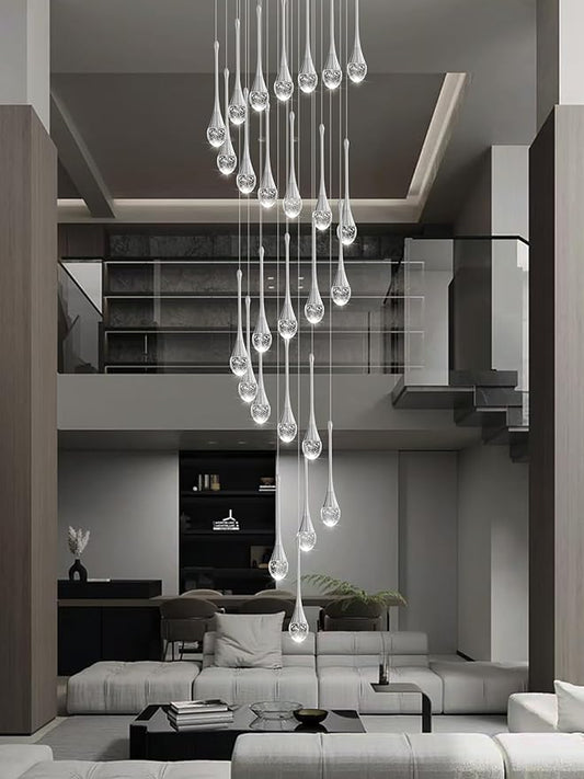 138" Large Crystal Chandelier for High Ceiling Modern K9 Crystal Raindrop Chandeliers Lighting Round Ceiling Light Entryway Staircase Foyer Villa LED Dimmable 2700-6000K