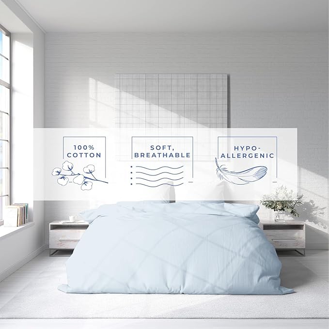 Kotton Culture 3 Pc King Size Duvet Cover Set- 100% Egyptian Cotton Sateen 600 Thread Count Ultra Soft Premium Durable Comforter Cover Zipper Closure & Corner Ties (Blue Sky, King 102"x94")