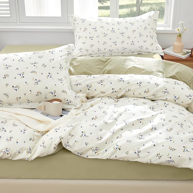 SAPHREAS Purple Floral Duvet Cover Set 2pcs Vintage Botanical Flower White Bedding Comforter Cover Set 100% Cotton 1 Duvet Cover 68"x90" 1 Pillow Sham, Comforter Not Included