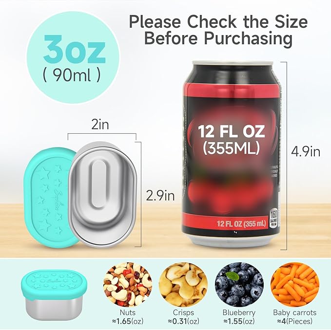 SOPHICO Stainless Steel Salad Dressing Condiment Containers with Leakproof Silicone Lids, 3 oz Mini Sauce Container and Portion Bento Box of Kids Lunch to Go for Snack, Dessert (MIX, 4 PACK)
