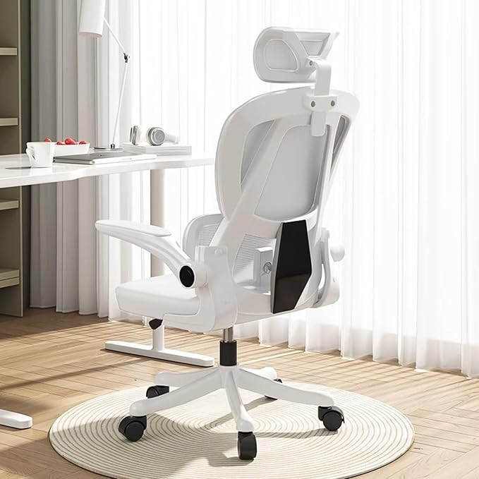 Office Chair Mesh Desk Chair, Ergonomic High-Back Rolling Gaming Work Chairs with Wheels and Adjustable Headrests,Comfortable Flip-up Arms for Home,Bedroom,Study Gaming