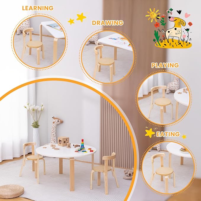 Swegrow Wooden Kids Chair, Toddler Chair for Table, Kids Stackable Chairs, Kid Wooden Furniture for Family/Playroom/Classroom（Set of 2-Natural Wood）